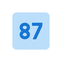 Poster - A light blue rounded square containing the number eighty seven in a darker blue color on a white background