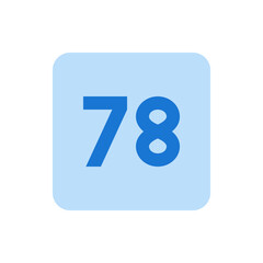 Poster - Illustration of the number seventy eight in blue on a rounded light blue square background design element