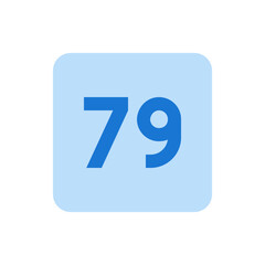 Poster - Illustration of the number seventy nine in a blue color on a light blue rounded square background
