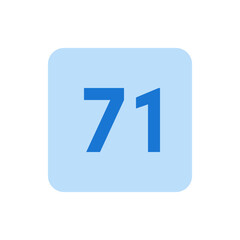 Poster - Illustration of the number seventy one in blue on a light blue rounded square background design element