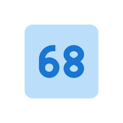 Poster - Illustration of the number sixty eight in blue on a light blue rounded square, simple and clean design style