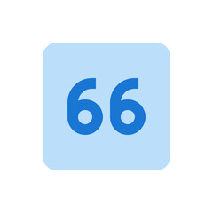 Poster - The number sixty six in blue on a light blue rounded square background is prominently displayed here