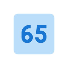 Poster - Illustration of the number sixty five in a bold font on a rounded square light blue background design element