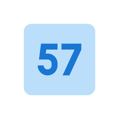 Poster - Illustration of number fifty seven in blue on a rounded light blue square background in simple graphic style
