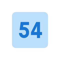 Poster - The number fifty four in blue on a light blue rounded square background is clearly displayed here