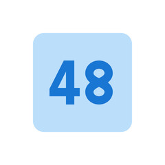 Poster - Illustration of the number forty eight in blue on a light blue rounded square background in a simple style