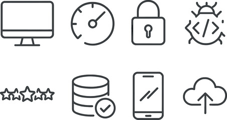 Technology and security line icons set – outline, linear, cyber and data protection