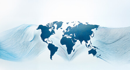 Aufkleber - abstract depiction of the world map with dynamic blue waves, symbolizing global networks and digital