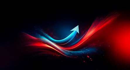 Fototapete - Abstract art depicting a blue upward arrow amidst flowing red and blue energy.  Symbolic of growth, progress, and dynamic change.