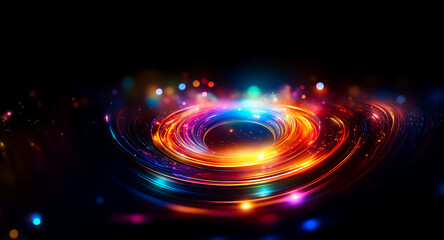 Aufkleber - vibrant, swirling light trails create a mesmerizing circular vortex against a deep black backdrop. t