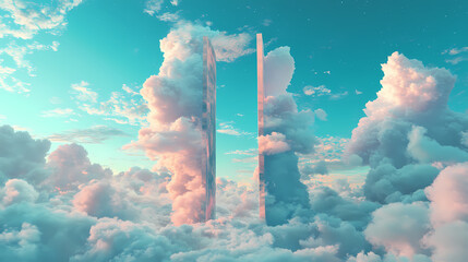 Wall Mural - Soft white clouds drift serenely across a vibrant blue sky bathed in warm sunlight. ai generated. [Celestial Drift] | Galactic Passage | floating gate. Illustration