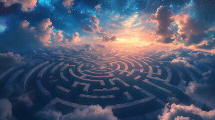 Wall Mural - Soft white clouds drift serenely across a vibrant blue sky bathed in warm sunlight. ai generated. [Celestial Drift] | Galactic Labyrinth | starry maze. Illustration