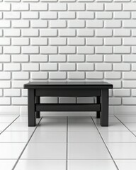 Poster - Dark table set against bright, bricked wall background