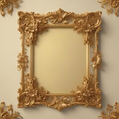 Wall Mural - Ornate gold scroll frame with delicate floral details, vintage style ,  graphic,  floral