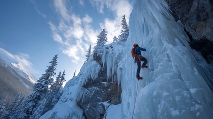 Poster - A ice climber climbing on the side of ice wall