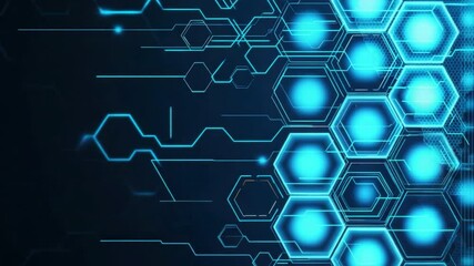 Fototapete - Abstract Technology Background with Blue Hexagonal Shapes and Lines for Modern Digital Design 4k video footage