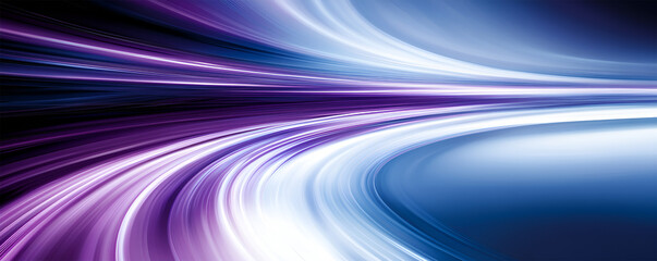 Aufkleber - Abstract glowing light trails in purple blue and white on dark background representing speed technology and futuristic digital energy
