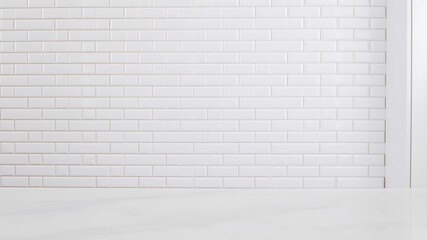 Wall Mural - clean and modern white brick subway tile wall with a white counter or surface