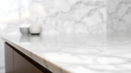 Wall Mural - elegant marble countertop surface in modern kitchen with blurred background and decor elements