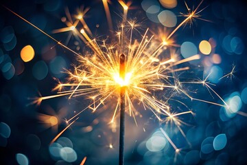 Canvas Print - single sparkler firework stick with sparklers and bokeh light night celebration of joy
