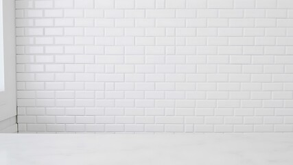 Wall Mural - elegant white tile brick wall texture with subtle shadows and modern minimalist design