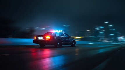 Poster - A police car driving on highway at night