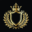 © printeye - Golden heraldic shield with crown. Heraldic Coat of Arms decorative logo isolated vector illustration. Luxury golden laurel wreath heraldic emblem template vector illustration.Heraldic Coat of Arms de
