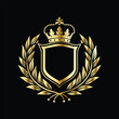© printeye - Golden heraldic shield with crown. Heraldic Coat of Arms decorative logo isolated vector illustration. Luxury golden laurel wreath heraldic emblem template vector illustration.Heraldic Coat of Arms de