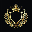 © printeye - Golden heraldic shield with crown. Heraldic Coat of Arms decorative logo isolated vector illustration. Luxury golden laurel wreath heraldic emblem template vector illustration.Heraldic Coat of Arms de