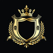 © printeye - Golden heraldic shield with crown. Heraldic Coat of Arms decorative logo isolated vector illustration. Luxury golden laurel wreath heraldic emblem template vector illustration.Heraldic Coat of Arms de