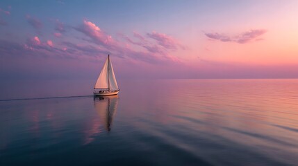 Aufkleber - A serene sailboat gliding across calm waters during a pastel sunset on a quiet evening