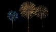 © Taufiq - Vibrant Fireworks Bursting Against A Dark Night Sky Displaying Golden And Blue Sparks
