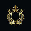 © printeye - Golden heraldic shield with crown. Heraldic Coat of Arms decorative logo isolated vector illustration. Luxury golden laurel wreath heraldic emblem template vector illustration.Heraldic Coat of Arms de