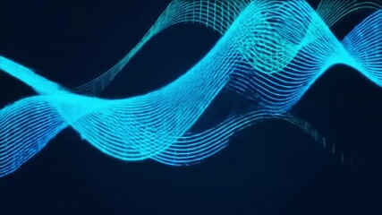Poster - Abstract Cyan Waveforms: Dynamic Light Patterns Flowing Through Space