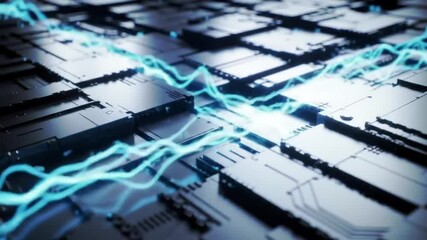 Poster - Futuristic Circuit Board with Flowing Blue Energy Streams Animation