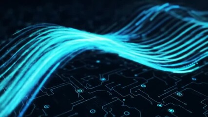 Poster - Abstract Blue Data Stream Flowing Over Circuit Board