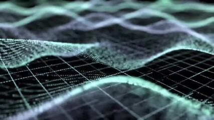 Poster - Abstract Data Visualization: Wavy Grid with Particle Effects and Light Trails