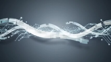 Poster - Abstract Digital Circuitry Animation with Flowing White Ribbons and Glowing Particles