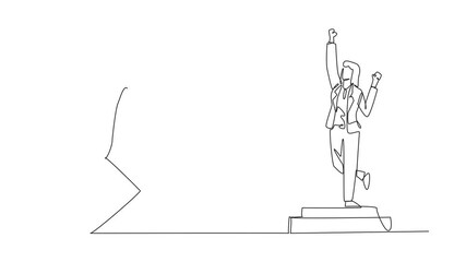 Poster - animated self drawing of single continuous line drawing woman in blazer standing on the podium. cele