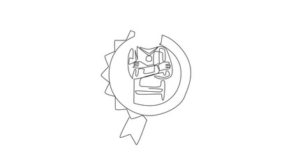 Poster - Self drawing animation of continuous one line drawing astronaut crossed arm on chest while medal around neck. Inspiring future generations to dream big. Employee Appreciation Day. Full length animated