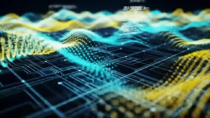 Poster - Abstract Digital Landscape with Flowing Lines and Data Visualization in Motion
