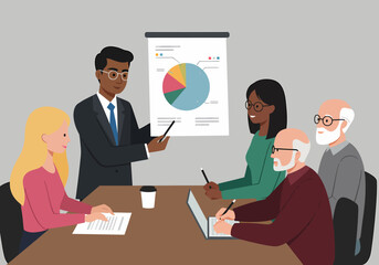 Poster - Business Meeting Presentation Chart with Diverse Team Collaboration