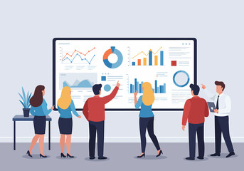 Poster - Business Team Analyzing Financial Data and Reports Presentation