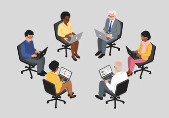 Poster - Diverse Team Working Collaboratively with Laptops in Office Meeting