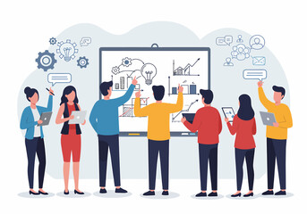 Poster - Collaborative Team Planning Strategy Meeting in Business Illustration