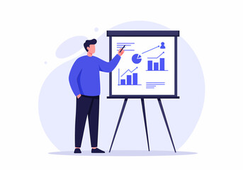 Poster - Man Explaining Data Analysis on Flip Chart Illustration