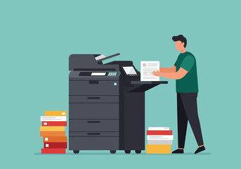 Poster - Man Copying Documents Using Multifunction Printer in the Office