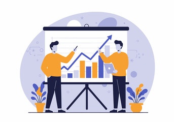 Poster - Business Presentation Teamwork Showing Growth Graph With Two Employees