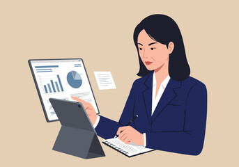 Poster - Woman Analyzing Data on Tablet Business Professional Illustration