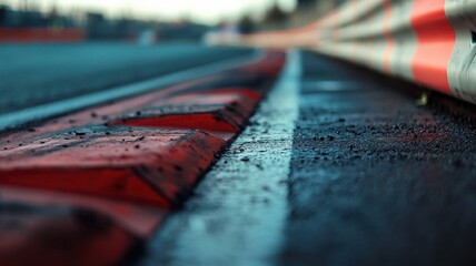 Wall Mural - a close-up view of an empty formula 1 track edge, showcasing the intricate details of the asphalt an